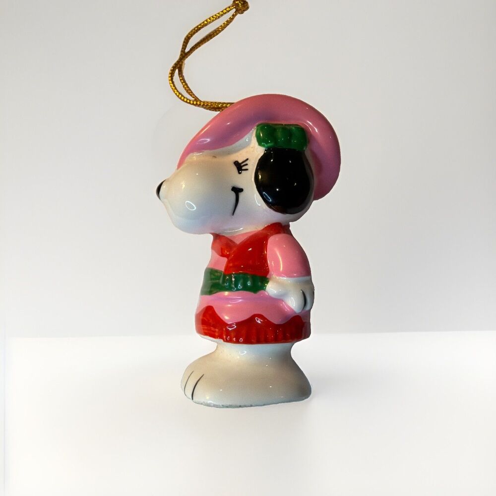 VTG 1966 Belle Made In Japan Girl Snoopy Western Christmas Ornament